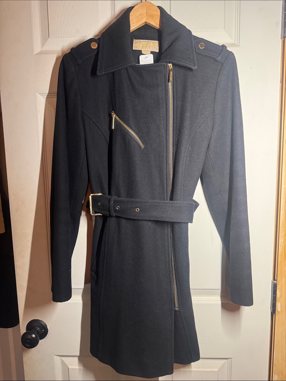 Michaels Black Belted Trench Coat with Gold Hardware